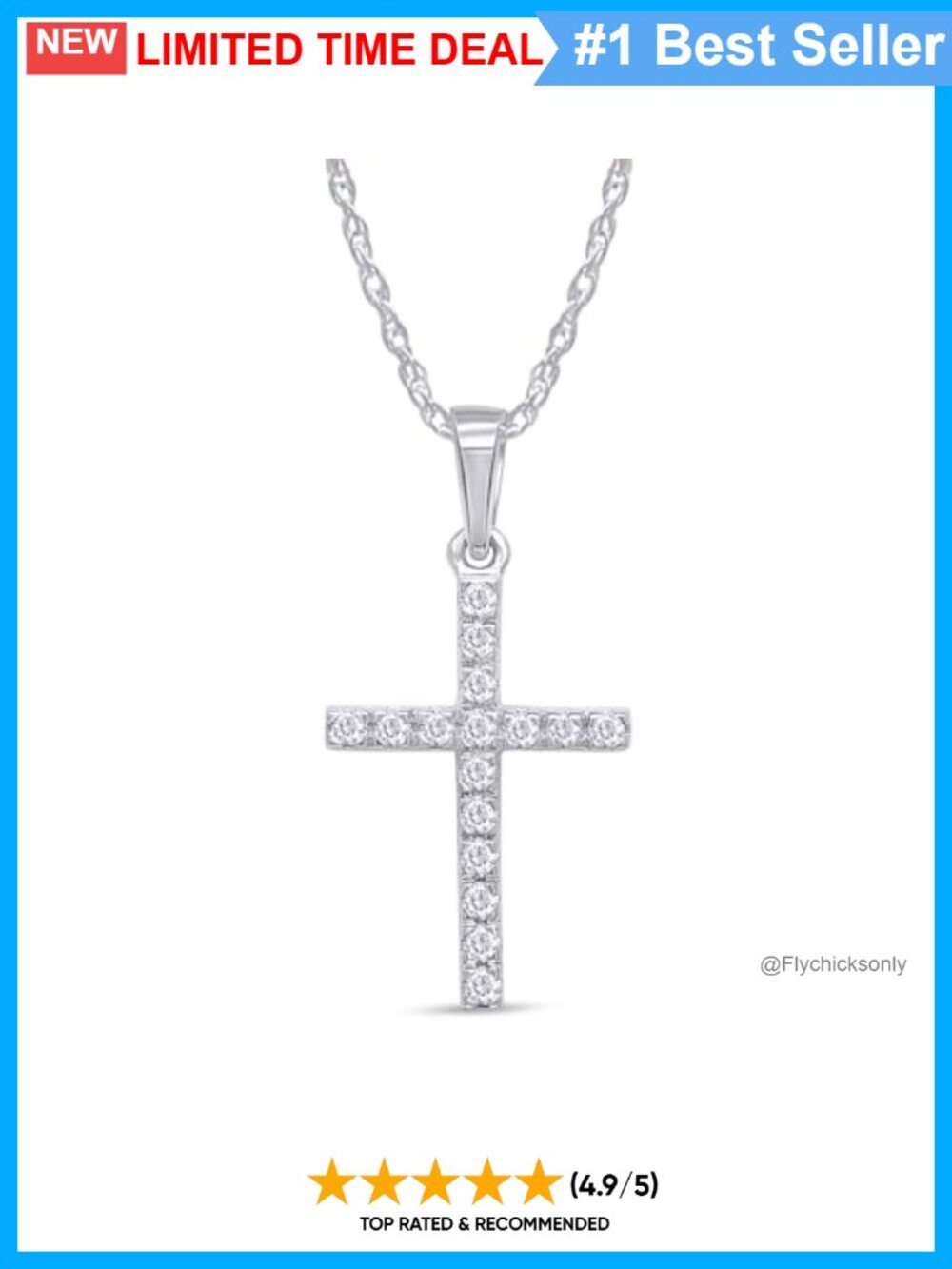 Cross Pendant Necklace 925 Sterling Silver Lab Grown Diamond 0.16ctw